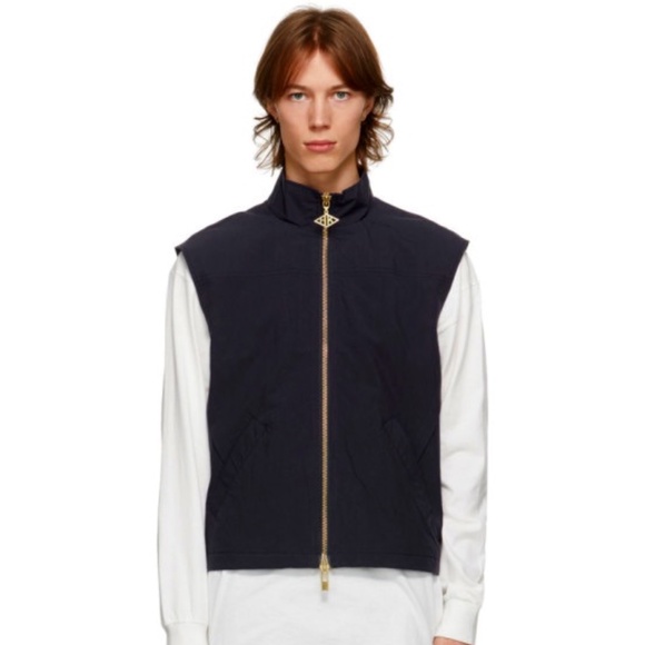 Han Kjobenhavn Navy Track Vest with Gold Tone Zipper and Logo Detail - Picture 1 of 10